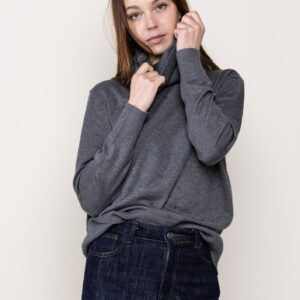 Maglia Girocollo Lokita Milano con Strass e Collo Staccabile Grigio