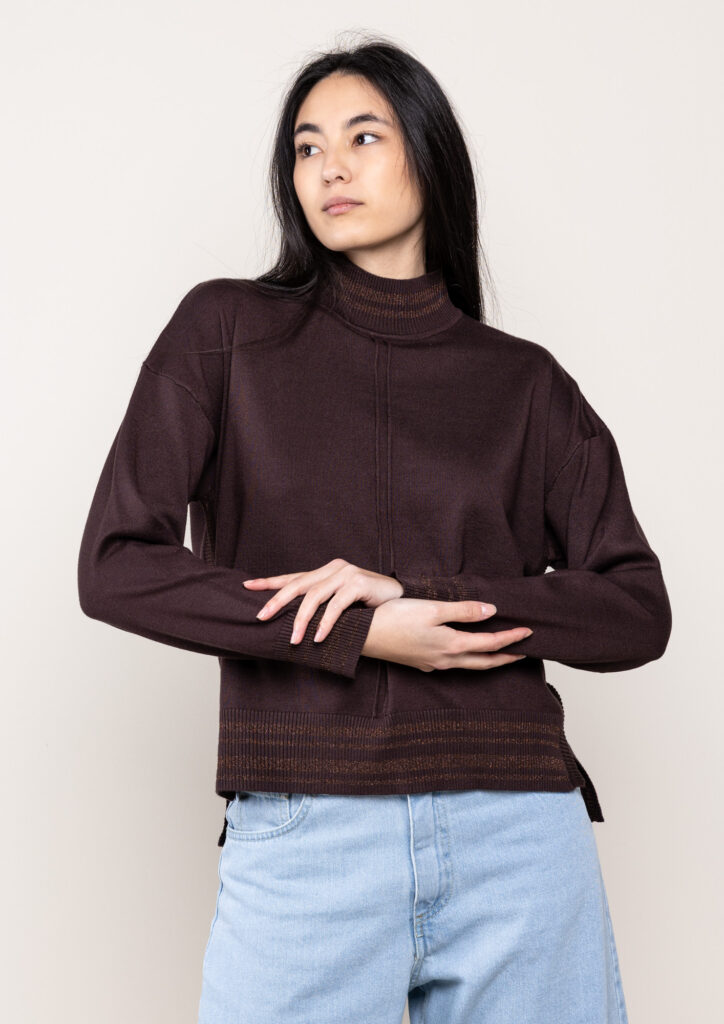 Maglia Lupetto Lokita Milano con Colletto Lurex Dark Coffee